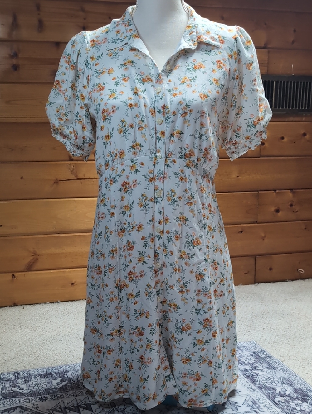 American Eagle Outfitters White Midi Dress with Orange Floral Print